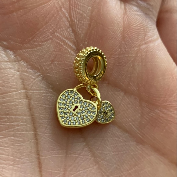 NWOT Pavé Heart Padlocks Dangle Charm Sterling Silver 925 - Picture 6 of 8